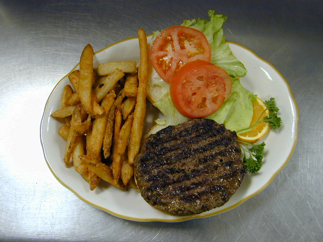Hamburger with French Fries of Captain Joe's Seafood, Brunswick, Georgia